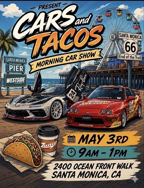 Cars and Tacos Car Show flyer May 2026
